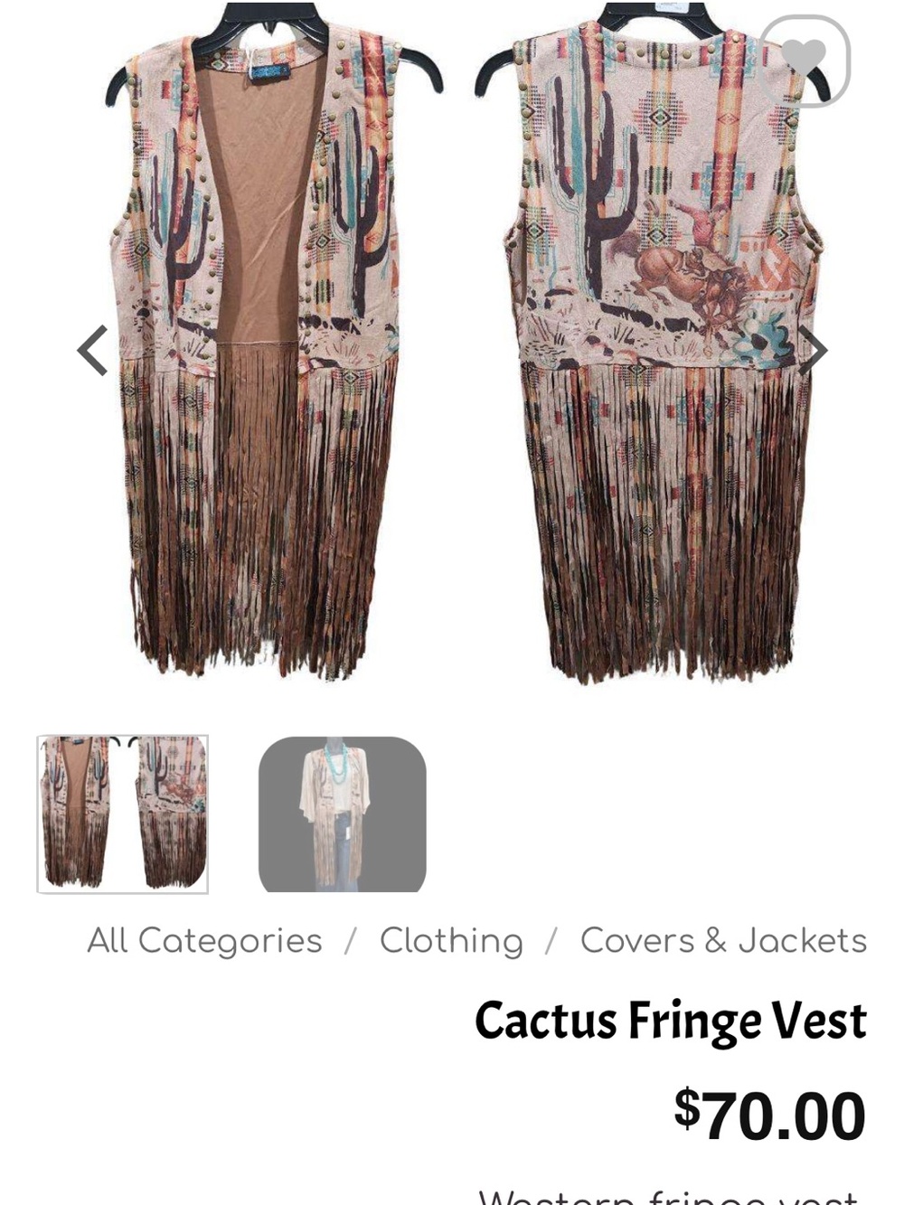 Western Lightweight Open-Front Vest in Tan with Cream Trim - Picture 7 of 7